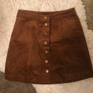 Cognac-Colored Corduroy Button-Up Skirt